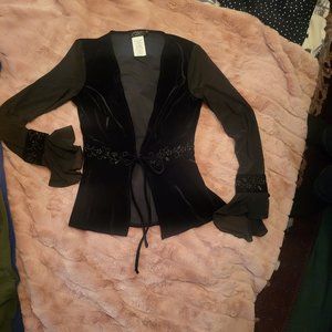 Size Small Petite Velvety Stretch Jacket Top Sheer Sleeves